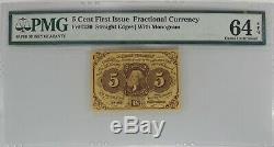 5 Cent First Issue Fractional Currency Fr#1230 Pmg Choice Unc 64 Epq (013)