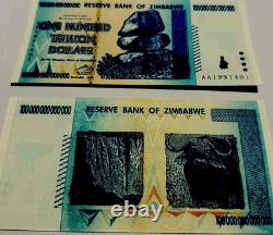 5 Zimbabwe 100 Trillion Dollars 2008 AA P-91 Banknote New UNC Zim Currency withCOA