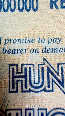 5 Zimbabwe 100 Trillion Dollars 2008 AA P-91 Banknote New UNC Zim Currency withCOA