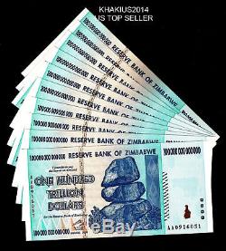 5 xZimbabwe 100 Trillion Dollars, AA /2008 Series, P-91, UNC, Banknote Currency