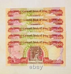 5 x 25,000 IRAQI DINAR UNC BANKNOTES = 125,000 IQD, Authentic Iraq Currency