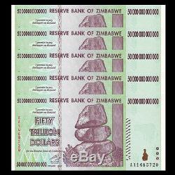 5x 50 TRILLION ZIMBABWE DOLLAR MONEY CURRENCY. UNC USA SELLER