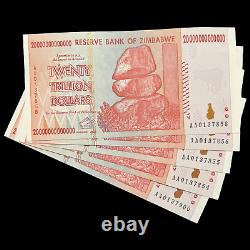5x Zimbabwe 20 Trillion Dollar Banknote Money UNC Currency Hyperinflation 100T