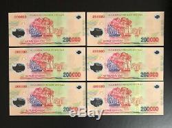 6 x 200,000 DONG VIETNAM DONG MONEY POLYMER CURRENCY BANKNOTE VIETNAMESE UNC