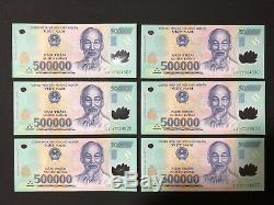 6 x 500,000 VIETNAM DONG MONEY POLYMER CURRENCY BANKNOTE MILLION VIETNAMESE UNC