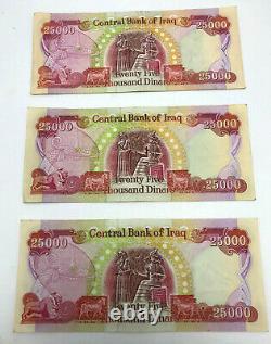 75000 IRAQI DINARS CURRENCY 3 x 25,000 IQD UNC IRAQ DINAR BANKNOTES Circulated
