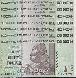 7x 50 TRILLION ZIMBABWE DOLLAR MONEY CURRENCY. UNC USA SELLER