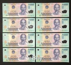 8 x 500,000 VIETNAM DONG MONEY POLYMER CURRENCY BANKNOTE MILLION VIETNAMESE UNC