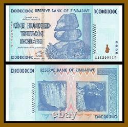 Aa 2008 Zimbabwe 100 Trillion Dollars Banknote Currency Unc Bills Uncirculated