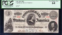 Amazing RARE VCH/UNC T-56 1863 $100 LUCY PICKENS Confederate CSA Note! PCGS 64