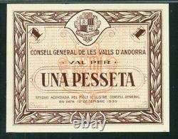 Andorra 1 PESETA P-6 1936 CIVIL WAR UNC Currency (SPAIN / FRANCE) BANK NOTE
