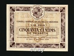 Andorra 50 CENTIMS P-5 1936 CIVIL WAR UNC Currency (SPAIN FRANCE) BANK NOTE
