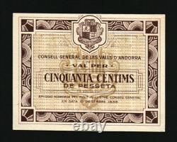 Andorra 50 CENTIMS P-5 1936 CIVIL WAR UNC Currency (SPAIN FRANCE) BANK NOTE