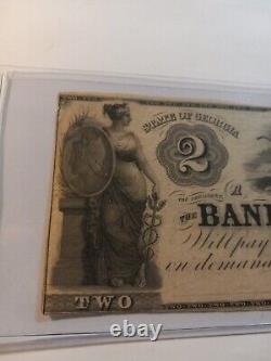 Antique $2 1800's Bank of Augusta Georgia Bank Note Obsolete Currency UNC