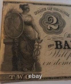Antique $2 1800's Bank of Augusta Georgia Bank Note Obsolete Currency UNC