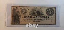 Antique $2 1800's Bank of Augusta Georgia Bank Note Obsolete Currency UNC