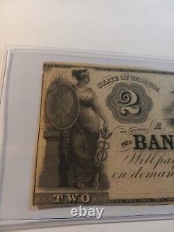 Antique $2 1800's Bank of Augusta Georgia Bank Note Obsolete Currency UNC
