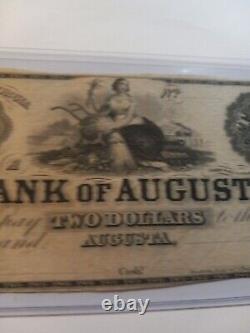 Antique $2 1800's Bank of Augusta Georgia Bank Note Obsolete Currency UNC