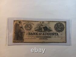 Antique $2 1800's Bank of Augusta Georgia Bank Note Obsolete Currency UNC