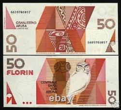 Aruba 50 Florin P-9 1990 Owl Unc Animal World Currency Money Bill Dutch Banknote