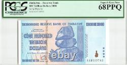 Authentic Zimbabwe 100 Trillion Dollars, PCGS 68 PPQ, Not PMG, Superb Gem UNC