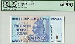 Authentic Zimbabwe 100 Trillion Dollars, P-91, PCGS 66 PPQ, Not PMG, Gem UNC