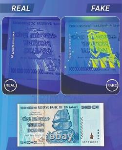 Authentic Zimbabwe Currency, 100 Trillion Dollars Banknote, AA/2008, P-91 UNC
