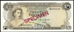 BAHAMAS 20 DOLLARS P31s 1968 QUEEN SPECIMEN UNC CURRENCY MONEY BANK NOTE
