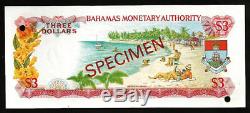 BAHAMAS THREE DOLLARS P28s 1968 QUEEN SPECIMEN UNC CURRENCY MONEY BANK NOTE