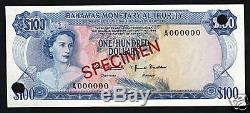 Bahamas 100 Dollars P33 1968 Queen Rare Specimen Unc Currency Money Bank Note