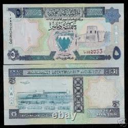 Bahrain 5 DINARS P-14 1993 Bahraini Airplane Boat Map RARE UNC Currency BANKNOTE