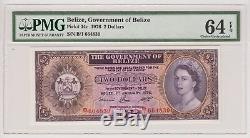 Belize 2 Dollar 1976 P34c 2$ PMG Gem UNC 64 EPQ Queen Elizabeth Currency Rare