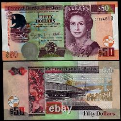 Belize 50 DOLLAR P-70 2009 Queen Elizabeth II? UNC Fish Boat World Currency NOTE