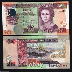 Belize 50 DOLLAR P-70 2009 Queen Elizabeth II? UNC Fish Boat World Currency NOTE