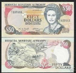 Bermuda 50 Dollars P44 1995 Queen Map Scuba Diver Turtle Unc Currency Money Note
