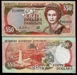 Bermuda $50 P38 1989 Queen Ship Lighthouse Map Unc Banknote Currency