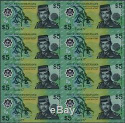 Brunei 5 Ringgit P23 2002 Polymer Unc Uncut Sheet Of 8 Bank Note Currency Money