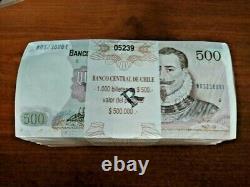 CHILE 500 PESOS P-153 2000 x 100 Pcs Lot Original BUNDLE MILLENNIUM UNC CURRENCY