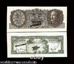 CHINA 20 CENTS P-395 A 1946 Specimen BOAT CKS UNC Chinese CURRENCY BANK NOTE