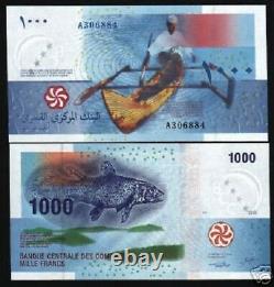 COMOROS 1000 1,000 FRANCS P16 2005 x 10 Pcs Lot BOAT FISH CURRENCY UNC BANK NOTE