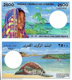 COMOROS 2500 Francs Banknote World Money UNC Currency BILL p13 Africa Note 1997