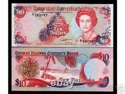 Cayman Islands 10 DOLLARS P-13 1991 QUEEN? Elizabeth UNC Sailboat Currency NOTE