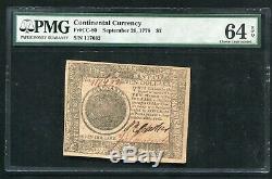 Cc-80 September 26, 1778 $7 Seven Dollars Continental Currency Pmg Unc-64epq