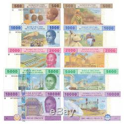 Central African Cameroon 5 PCS Banknotes 500-10000 Frances Real Currency UNC