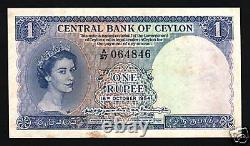 Ceylon 1 Rupee P-49 1954 Queen Lion Unc Tone Rare Sri Lanka Currency Bank Note