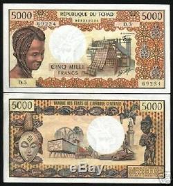 Chad Africa France 5000 France P5 1978 Mask Industrial Unc Rare Currency Note