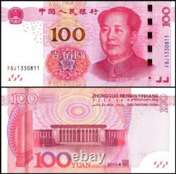 China 100 Yuan Banknotes Lot of 10 Chinese Currency RMB Chairman Mao 2015 UNC