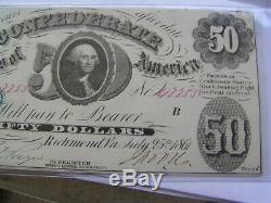 Confederate Currency T8 $50 1861 CR#14. Scarce Green C on front. Unc. Note