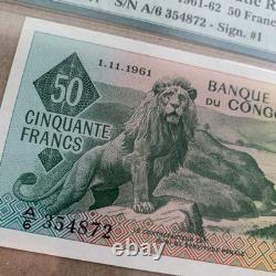 Congo 50 Franc Banknote 1962 P5a UNC PMG 64 EPQ Majestic Lion Currency B999