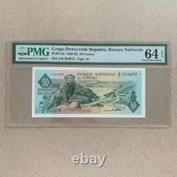 Congo 50 Franc Banknote 1962 P5a UNC PMG 64 EPQ Majestic Lion Currency B999